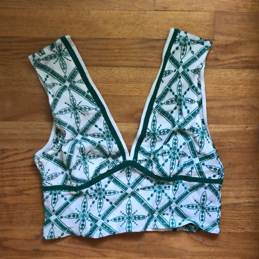 Free People Green Print Summer Top